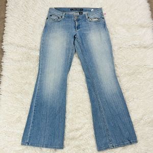 Sexy DKNY Embroidered Stretch Medium Acid Stone Wash Bootcut Jeans Size 9